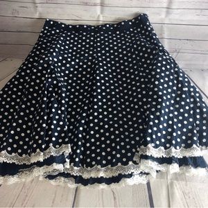 Polka Dot Navy Layered Swing Skirt M